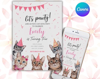 Kitty Cat Birthday Invitation: Purrfect Pink Party (Digital Download)