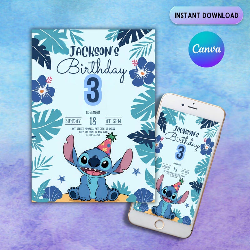 Printable Stitch Birthday Cards Etsy