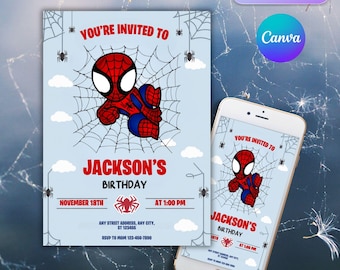 Spiderman Birthday Invitation Template: Editable Boy Party Invite (Digital Download)