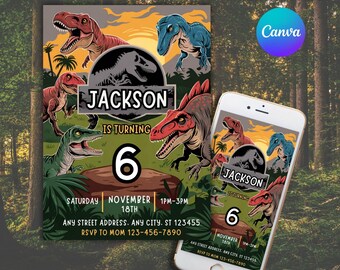 Dino Birthday Invitation: Blue T-Rex Party Invite (Instant Download)