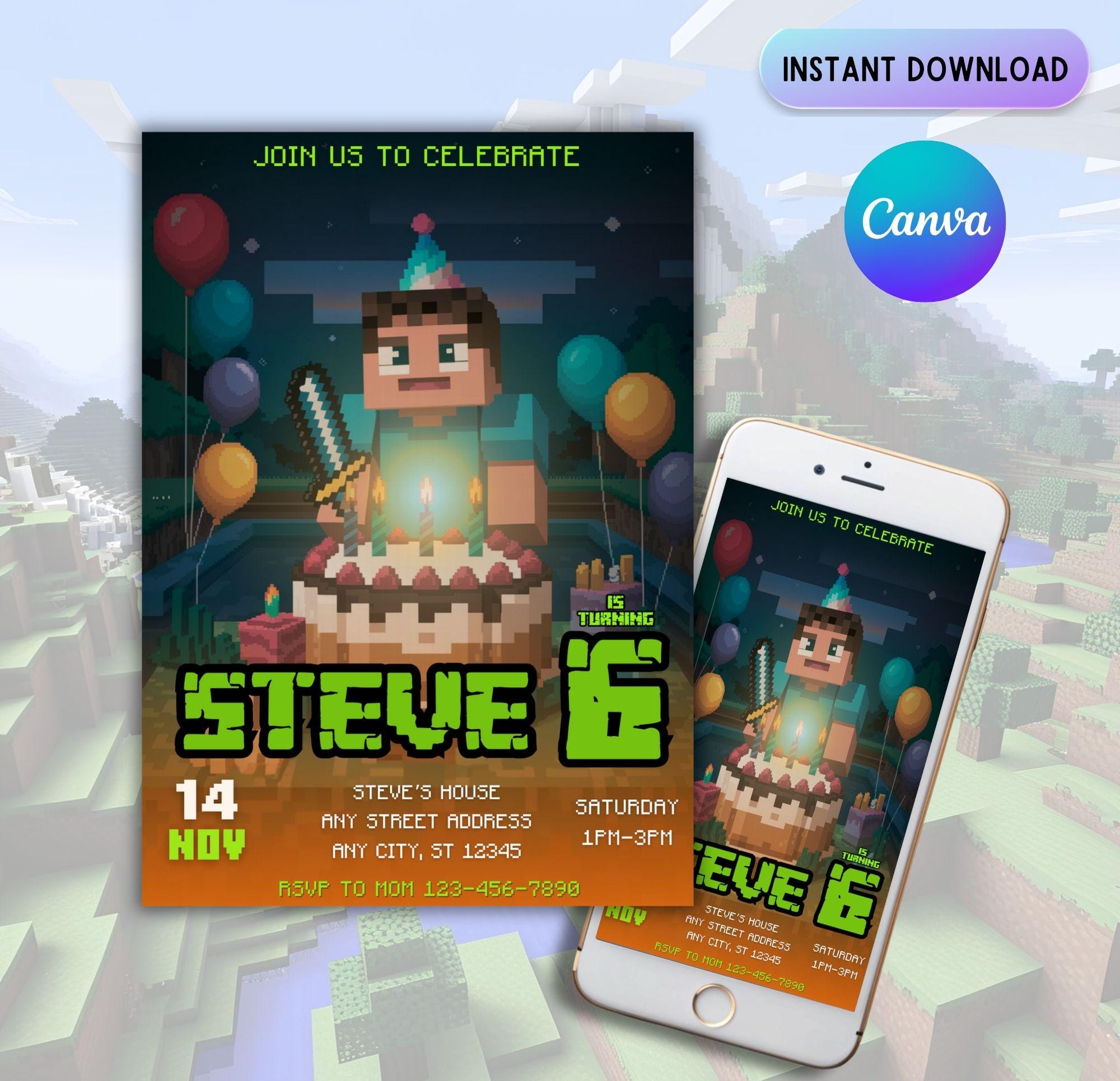 Editable Minecraft Invite (Mobile + Print)