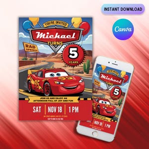 Lightning McQueen Birthday Invitation: Editable Cars Theme (Digital)