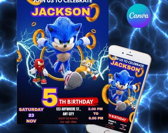 Sonic Birthday Invitation: Editable Hedgehog Party Template (Digital Download