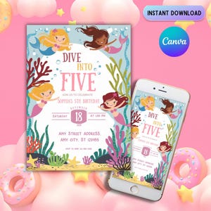 Ocean Animals 5th Birthday Invitation: Under the Sea Party (Editable Template)