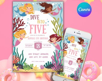 Ocean Animals 5th Birthday Invitation: Under the Sea Party (Editable Template)