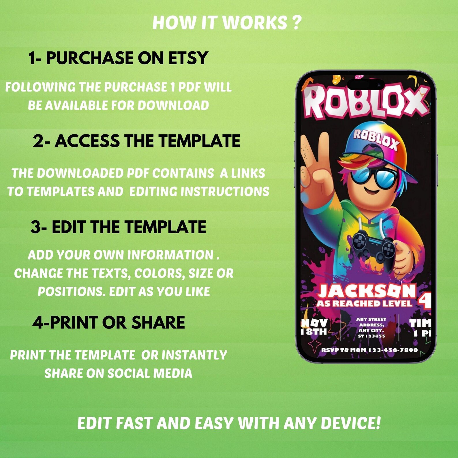 Editable Roblox Birthday Invitation Template (digital Download) - Etsy