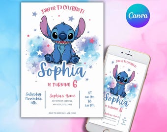 Stitch Birthday Invitation Template: Editable Kids Party Invite (Digital)