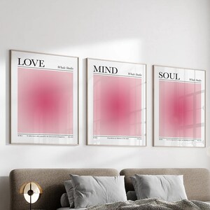 Pink Positive Aura Poster Set of 3 Affirmation Poster Love Mind Soul Gradient Print Spiritual Poster Colorful Retro Aura Print Gift Decor