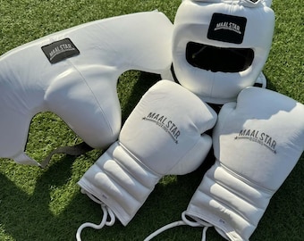 Handmade Boxing Whole Kit Maalstar Made in Cowhide Leather Pure White | Personalise Your Name | Gift to him, Gift for him |