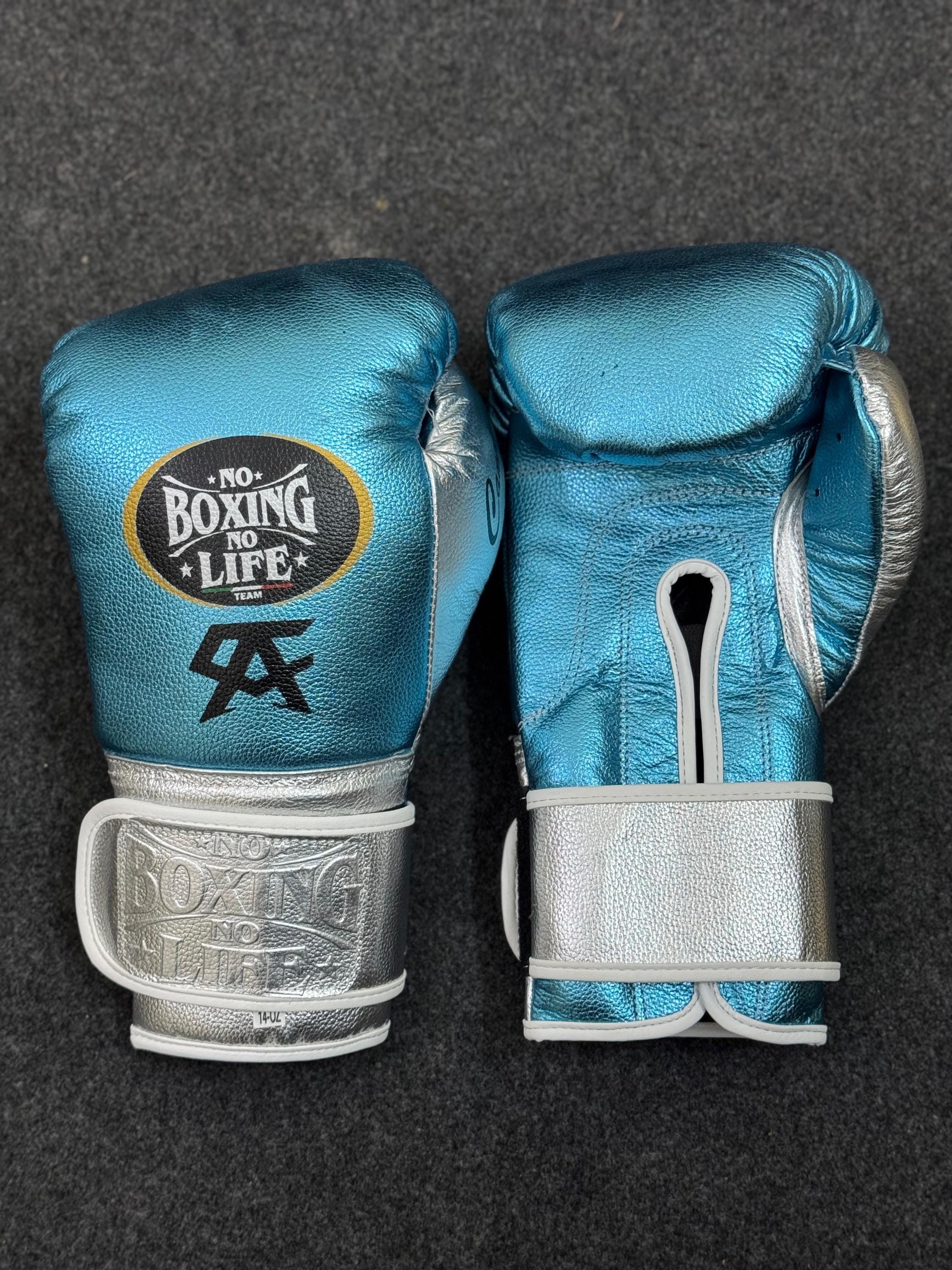Guantoni da boxe fatti a mano No Boxing No Life realizzati in pelle di vacchetta BLU E ARGENTO / Personalizza il tuo nome / Regalo per lui / Regalo di Natale / - Italia