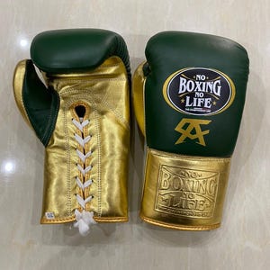 Handmade Boxing Gloves No Boxing No Life Made in Cowhide Leather Green
