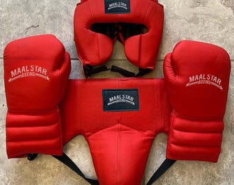 Handmade Boxing Whole Kit Maalstar Made in Cowhide Leather Pure Red | Personalise Your Name | Gift to him, Gift for him |
