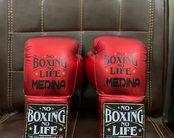 Handmade Boxing Gloves No Boxing No Life Made in Cowhide Leather Red | Personalise Your Name | Gift for him | Christmas Gift |