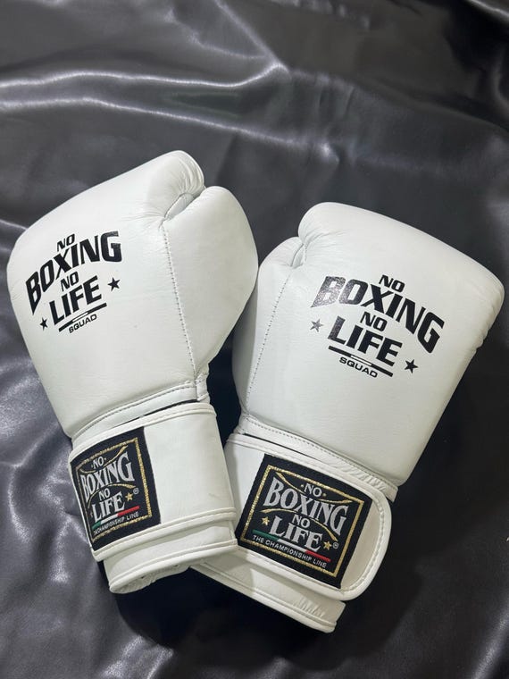 White Boxing Gloves No Boxing No Life Made in Cowhide Leather