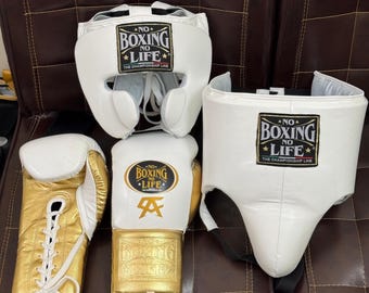 Handmade Boxing Whole Kit NBNL  Made in Cowhide Leather white/ gold | Personalise Your Name | Gift to him, Gift for him |