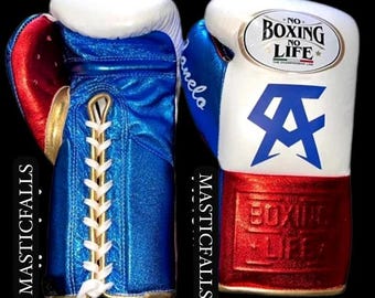 Handmade Boxing Gloves No Boxing No Life Made in Cowhide Leather Full White, Blue | Personalise Your Name | Gift for him | Christmas Gift |