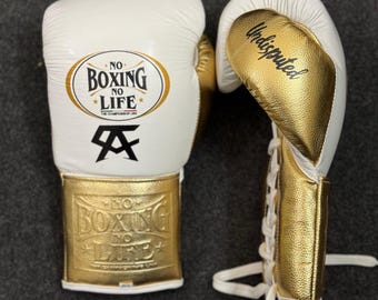 Canelo Boxing Gloves No Boxing No Life Made in Cowhide Leather WHITE &GOLD| Personalise Your Name | Gift for him | Christmas Gift |