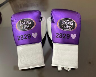 Handmade Boxing Gloves No Boxing No Life Made in Cowhide Leather Purple & White| Personalise Your Name | Gift for him | Christmas Gift |