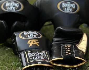 Kit completo de boxeo hecho a mano NBNL fabricado en piel de vacuno negra / Personaliza tu nombre / Regalo para él, Regalo para él /