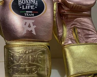 Handmade Boxing Gloves No Boxing No Life Made in Cowhide Leather RoseGold & gold | Personalise Your Name | Gift for him | Christmas Gift |