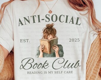 Antisocial Book Club png | Introverted Reader Sublimation | Bookish Design | Bookworm png | Booknerd Digital Design | Reading is my therapy