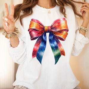 Watercolor rainbow coquette bow png | multicolored bow | colorful bow png | coquette ribbon bow | Coquette Clipart | coquette bow clipart