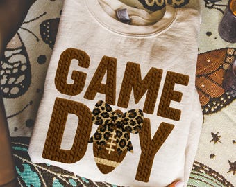 Coquette Football Game Day PNG | Chunky knit football girls tshirt design | Football mama sublimation design | Retro Football bow
