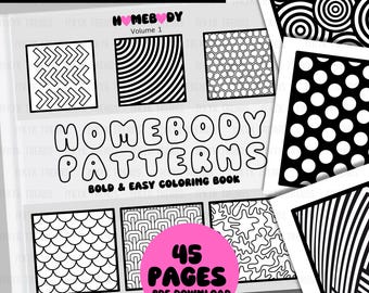 Relaxing Patterns Bold and Easy Adult and Kids Coloring Pages | Digital Coloring Book for Stress Relief | Printable PDF Girly Coloring Pages