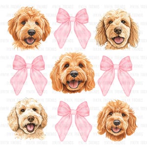 Kokette Goldendoodle PNG | Kokette Hund Clipart | Gekritzel Mama Hundeliebhaber | Kokette Hundeliebhaber Shirt Design | Pink Schleife Golden Doodle Hund PNG