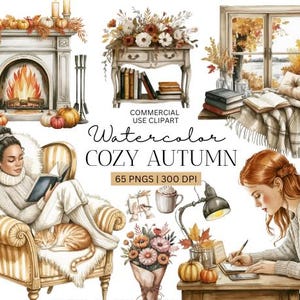 Cozy Autumn Clipart Bundle | Fall Girl PNGs for Fall-Scrapbooking | Autumn Vibes Clipart | Pumpkin Book Lover Graphics | Leopard Pumpkin PNG