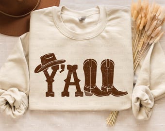 Western Cowgirl Y'all Png | Country girl concert tee | Cowboy boot and Cowboy hat png | Yall digital design | Trendy Western png | Boots png