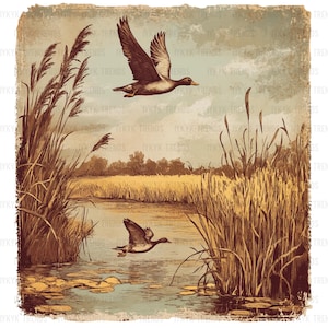 Canard antique png | Canard png | Canard colvert png | Chasse au canard png | Canard rétro png | Canard d'automne png | Conception numérique de canard colvert | Épouse de chasseur de canard