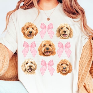 Coquette Doodle PNG | Coquette Dog Clipart | Goldendoodle Mom Dog Lover | Coquette Dog Lover Shirt Design | Pink Bow Golden Doodle Dog PNG