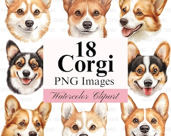 Corgi Watercolor Clipart Bundle | Hand drawn corgi clip art Digital Download | Corgi Mom Gift PNG | Dog Lover Shirt Design