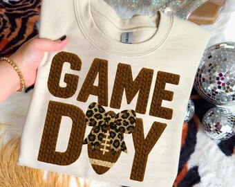 Coquette Football Game Day PNG | Chunky knit football girls tshirt design | Football mama sublimation design | Retro Football bow