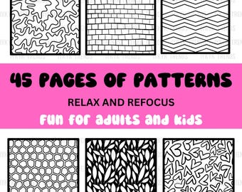 Relaxing Patterns Bold and Easy Adult and Kids Coloring Pages | Digital Coloring Book for Stress Relief | Printable PDF Girly Coloring Pages