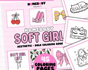 Soft Girl Girly Coloring Pages | Printable PDF Girly Aesthetic Coloring Pages | Cozy Hygge Minimalist Digital Coloring for Adults and Teens