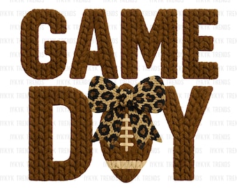 Coquette Football Game Day PNG | Chunky knit football girls tshirt design | Football mama sublimation design | Retro Football bow