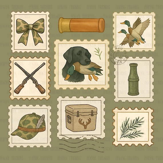 Hunting Girlfriend Preppy Camo Bows png | Coquette girly preppy hunting bow | Duck Hunting PNG | Hunting Girl tee design | Postage Stamp PNG
