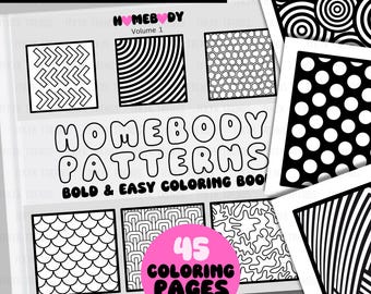 Relaxing Patterns Bold and Easy Adult and Kids Coloring Pages | Digital Coloring Book for Stress Relief | Printable PDF Girly Coloring Pages