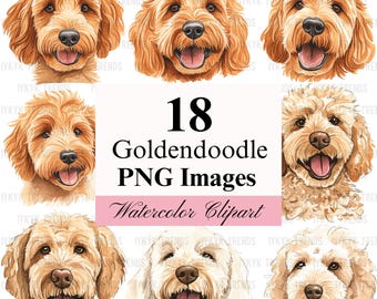 Goldendoodle Watercolor Clipart Bundle | Golden doodle Portrait Hand Drawn Digital Download | Doodle Mom Gift PNG | Dog Lover Shirt Design