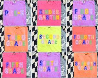 Grade Level Back to School First Day Shirt Bundle | Trendy Preppy Back to School Shirt PNG designs | Pre-k thru 8th Grade | Neon Varsity PNG