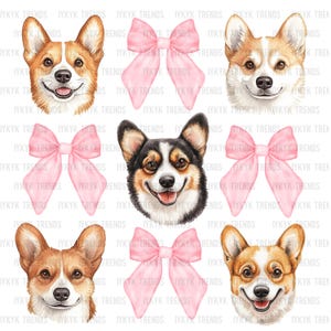 Corgi coqueto PNG / Perro coqueto Clipart / Amante de los perros mamá Corgi / Diseño de camiseta para amante de los perros coquetos / Perro Corgi con lazo rosa PNG / Linda camiseta corgi