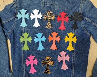 4,5"x3" IRON ON  Embroidered leather Gothic hearts chrome cross  Iron on cross ch jeans ,gift for men,,gift for friend,gift for birthday