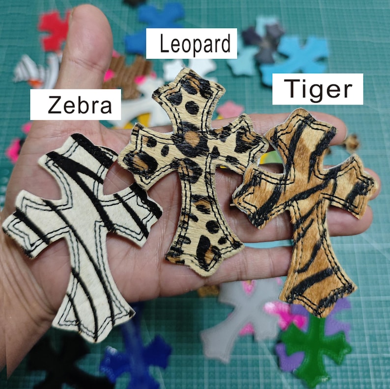 Custom IRON ON Embroidered leather Gothic hearts chrome cross hearts Iron on cross ch jean ,gift for men,,gift for friend,gift for birthday image 3