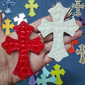 Custom IRON ON Embroidered leather Gothic hearts chrome cross hearts Iron on cross ch jean ,gift for men,,gift for friend,gift for birthday image 5