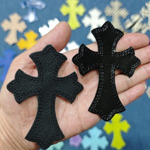 Custom IRON ON Embroidered leather Gothic hearts chrome cross hearts Iron on cross ch jean ,gift for men,,gift for friend,gift for birthday image 6