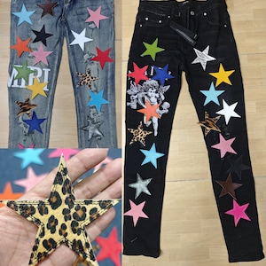 Ster 4 x 4 inch IJZER OP geborduurd leer STAR Ijzer op kruis spijkerbroek, cadeau voor mannen, cadeau voor vriend, cadeau voor verjaardag