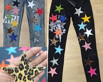 Estrella de 4" x 4" de tamaño para planchar en cuero bordado con cruz para jeans, regalo para hombres, regalo para amigos, regalo de cumpleaños