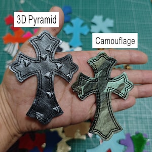 Custom IRON ON Embroidered leather Gothic hearts chrome cross hearts Iron on cross ch jean ,gift for men,,gift for friend,gift for birthday image 4